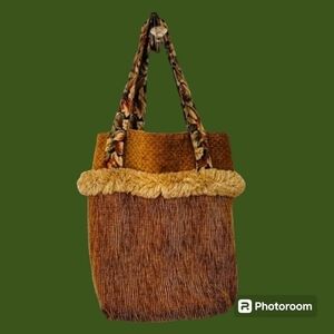 Handmade Tapestry Bucket Vegan Faux Fur Tote Shoulder Carpet Bag